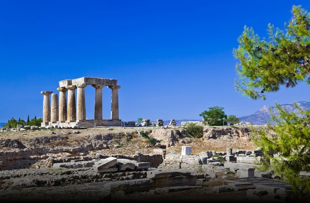 Nafplion Mycenae - Ancient Corinth and Canal - Epidavros Tour: View of a temple in ancient Corinth