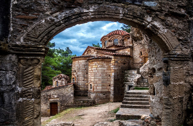 Nafplion Sparta - Mystras: stone church in Mystras Lakonia, Sparta